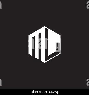 ML M L LM Logo monogram hexagon with black background negative space style Stock Vector