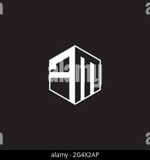 FM F M MF Logo monogram hexagon with black background negative space style Stock Vector