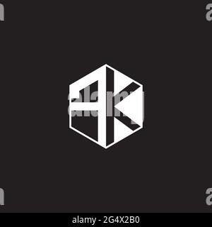 FK F K KF Logo monogram hexagon with black background negative space style Stock Vector