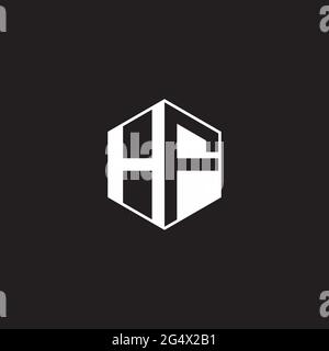 HF H F FH Logo monogram hexagon with black background negative space style Stock Vector
