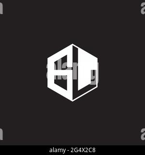GL G L LG Logo monogram hexagon with black background negative space style Stock Vector