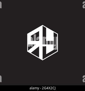 RY R Y YR Logo monogram hexagon with black background negative space style Stock Vector