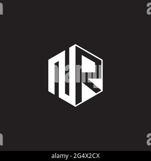 NR N R RN Logo monogram hexagon with black background negative space style Stock Vector