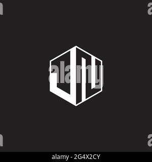 JN J N NJ Logo monogram hexagon with black background negative space style Stock Vector
