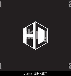 HD H D DH Logo monogram hexagon with black background negative space style Stock Vector