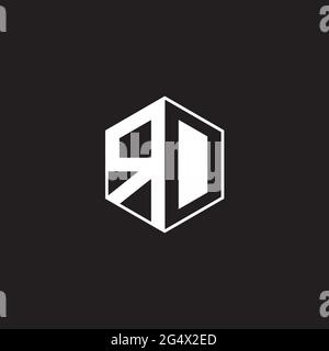 RD R D DR Logo monogram hexagon with black background negative space style Stock Vector