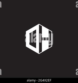 DH OH Logo monogram hexagon with black background negative space style Stock Vector