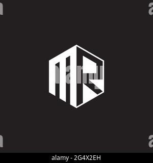 MR M R RM Logo monogram hexagon with black background negative space style Stock Vector