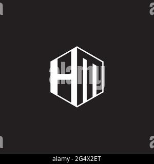 HM H M MH Logo monogram hexagon with black background negative space style Stock Vector