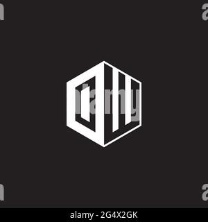 OW O W WO Logo monogram hexagon with black background negative space style Stock Vector