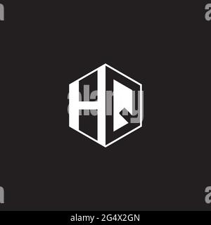 HQ H Q QH Logo monogram hexagon with black background negative space style Stock Vector