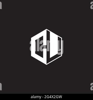 CU U C UC Logo monogram hexagon with black background negative space style Stock Vector