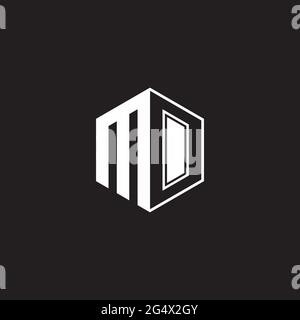 MO M O OM Logo monogram hexagon with black background negative space style Stock Vector