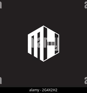 MH M H HM Logo monogram hexagon with black background negative space style Stock Vector
