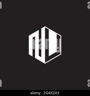NU N U UN Logo monogram hexagon with black background negative space style Stock Vector