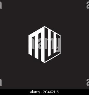 MW M W WM Logo monogram hexagon with black background negative space style Stock Vector