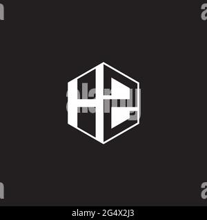 HZ H Z ZH Logo monogram hexagon with black background negative space style Stock Vector