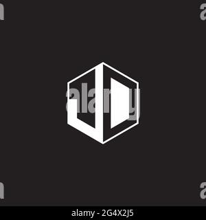JD J D DJ Logo monogram hexagon with black background negative space style Stock Vector