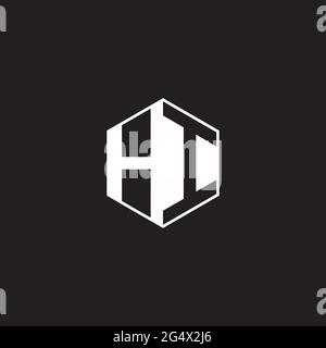 HI H I IH Logo monogram hexagon with black background negative space style Stock Vector