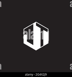 JT J JT TJ Logo monogram hexagon with black background negative space style Stock Vector
