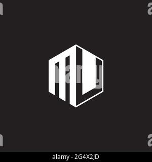 MU M U UM Logo monogram hexagon with black background negative space style Stock Vector