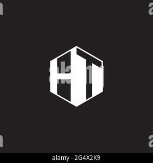 HT H T TH Logo monogram hexagon with black background negative space style Stock Vector