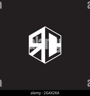 RC R C CR Logo monogram hexagon with black background negative space style Stock Vector