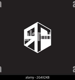 RF R F FR Logo monogram hexagon with black background negative space style Stock Vector