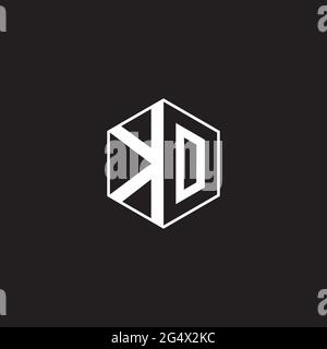 KO K O OK Logo monogram hexagon with black background negative space style Stock Vector