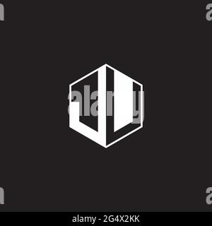 JU J U UJ Logo monogram hexagon with black background negative space style Stock Vector