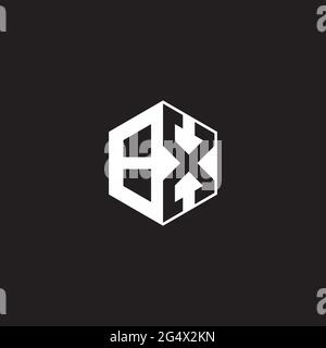 BX B X XB Logo monogram hexagon with black background negative space style Stock Vector