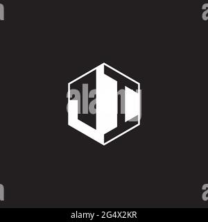 JI J I IJ Logo monogram hexagon with black background negative space style Stock Vector