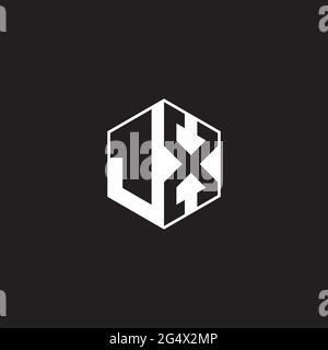 JX J X XJ Logo monogram hexagon with black background negative space style Stock Vector