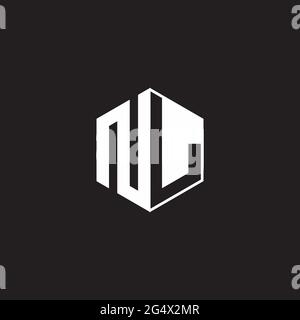 NL N L LN Logo monogram hexagon with black background negative space style Stock Vector