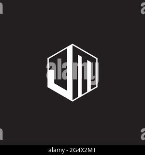 JM J M MJ Logo monogram hexagon with black background negative space style Stock Vector