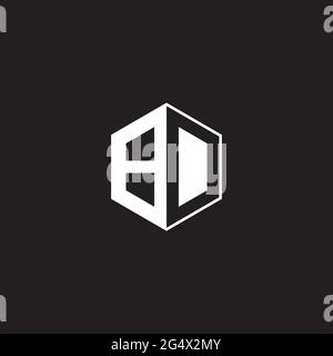 BD B D DB Logo monogram hexagon with black background negative space style Stock Vector