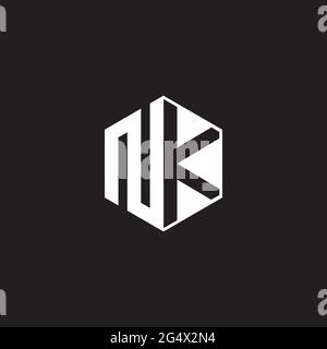 NK N K KN Logo monogram hexagon with black background negative space style Stock Vector