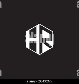 HR H R RH Logo monogram hexagon with black background negative space style Stock Vector