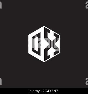 OX O X XO Logo monogram hexagon with black background negative space style Stock Vector