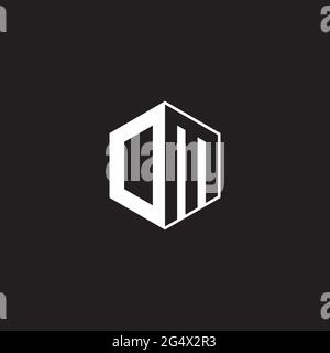 DM OM MD Logo monogram hexagon with black background negative space style Stock Vector