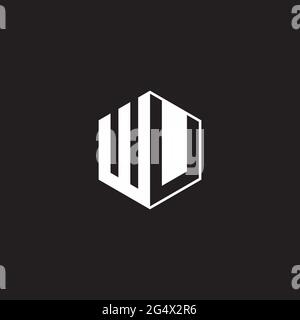 WU W U UW Logo monogram hexagon with black background negative space style Stock Vector