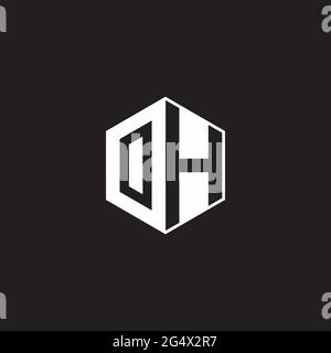 OH O H HO Logo monogram hexagon with black background negative space style Stock Vector