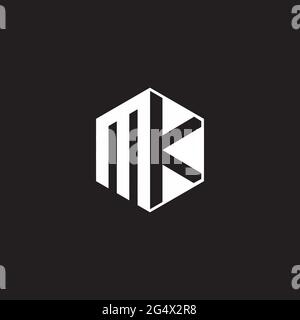 MK M K KM Logo monogram hexagon with black background negative space style Stock Vector
