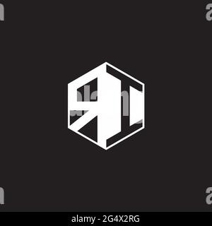 RI R I IR Logo monogram hexagon with black background negative space style Stock Vector