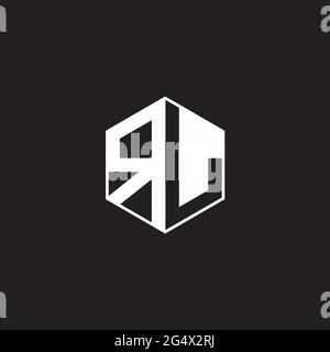 RL R L LR Logo monogram hexagon with black background negative space style Stock Vector