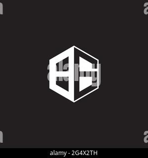 BG B G GB Logo monogram hexagon with black background negative space style Stock Vector