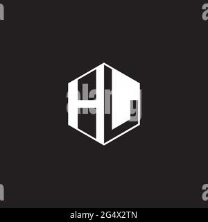 HL H L LH Logo monogram hexagon with black background negative space style Stock Vector