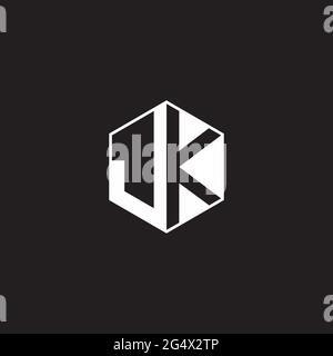 JK J K KJ Logo monogram hexagon with black background negative space style Stock Vector