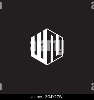 WN N W NW Logo monogram hexagon with black background negative space style Stock Vector
