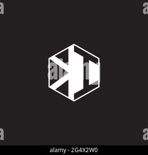 KI K I IK Logo monogram hexagon with black background negative space style Stock Vector